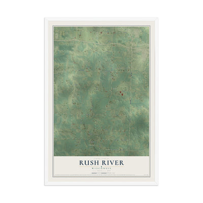 Map of Rush River, Wisconsin, 12 x 18 inch print in a white wood frame