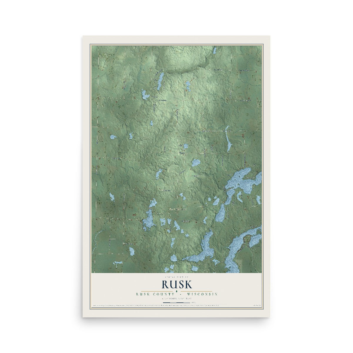 Map of Rusk, Rusk County, Wisconsin, 12 x 18 inch unframed archival matte print