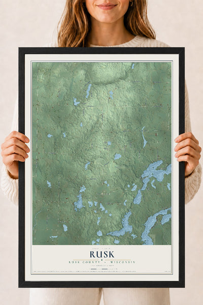 Map of Rusk, Rusk County, Wisconsin, 18 x 24 inch print in a black wood frame