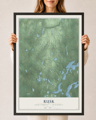 Map of Rusk, Rusk County, Wisconsin, 24 x 36 inch print in a black wood frame