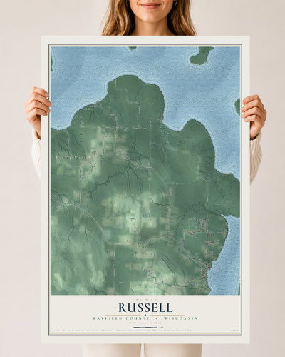 Map of Russell, Bayfield County, Wisconsin, 24 x 36 inch unframed archival matte print