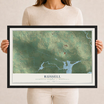 Map of Russell, Sheboygan County, Wisconsin, 12 x 18 inch print in a black wood frame