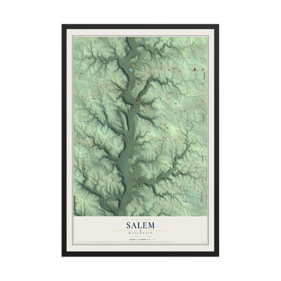 Map of Salem, Wisconsin, 12 x 18 inch print in a black wood frame