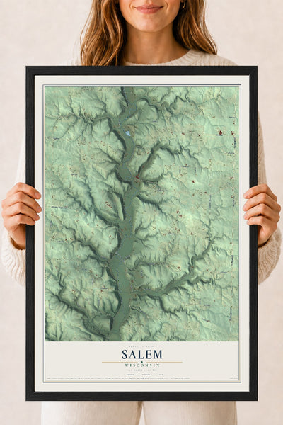 Map of Salem, Wisconsin, 18 x 24 inch print in a black wood frame