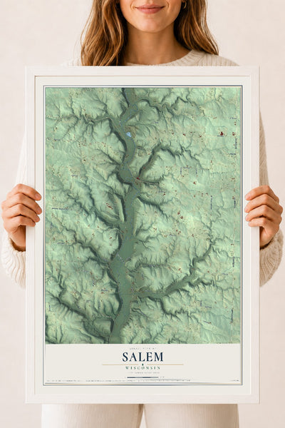 Map of Salem, Wisconsin, 18 x 24 inch print in a white wood frame