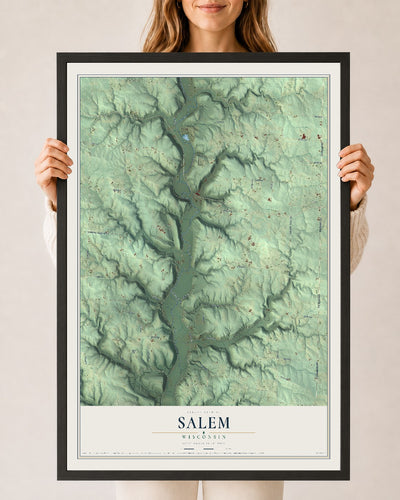 Map of Salem, Wisconsin, 24 x 36 inch print in a black wood frame