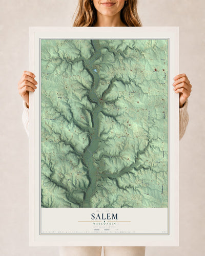 Map of Salem, Wisconsin, 24 x 36 inch print in a white wood frame
