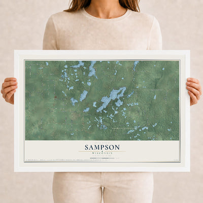 Map of Sampson, Wisconsin, 12 x 18 inch print in a white wood frame
