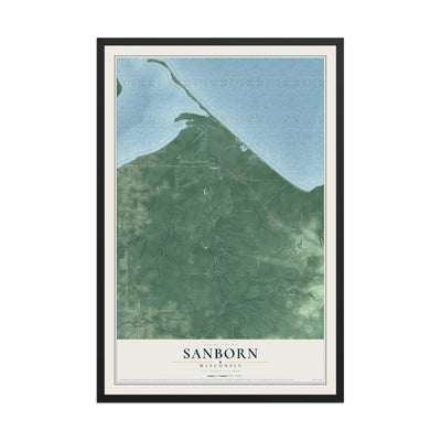 Map of Sanborn, Wisconsin, 12 x 18 inch print in a black wood frame