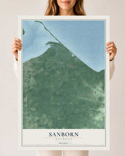 Map of Sanborn, Wisconsin, 24 x 36 inch unframed archival matte print