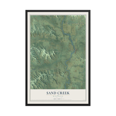 Map of Sand Creek, Wisconsin, 12 x 18 inch print in a black wood frame