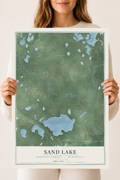 Map of Sand Lake, Burnett County, Wisconsin, 18 x 24 inch unframed archival matte print