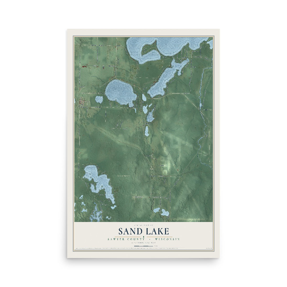 Map of Sand Lake, Sawyer County, Wisconsin, 12 x 18 inch unframed archival matte print