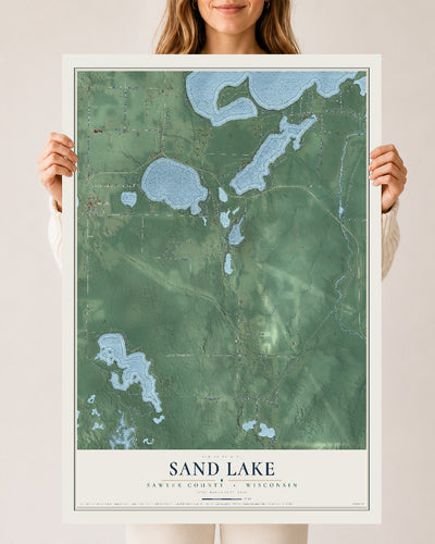 Map of Sand Lake, Sawyer County, Wisconsin, 24 x 36 inch unframed archival matte print