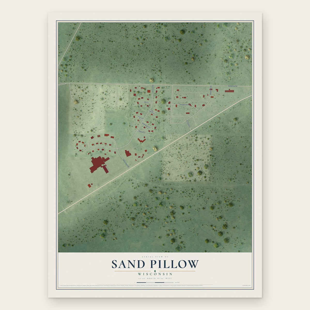 Sand Pillow, Wisconsin map print, the full design