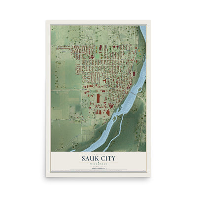 Map of Sauk City, Wisconsin, 12 x 18 inch unframed archival matte print