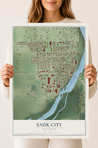 Map of Sauk City, Wisconsin, 18 x 24 inch unframed archival matte print