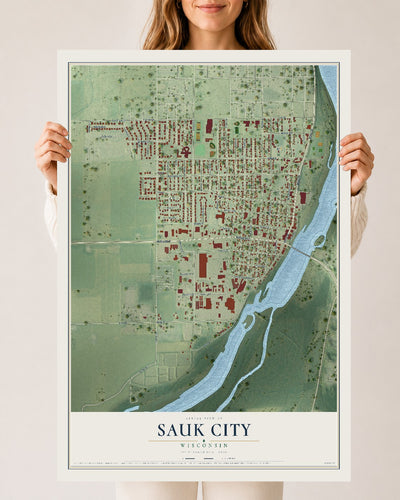Map of Sauk City, Wisconsin, 24 x 36 inch unframed archival matte print