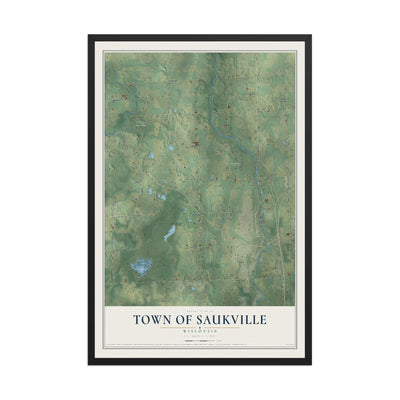 Map of the Town of Saukville, Wisconsin, 12 x 18 inch print in a black wood frame
