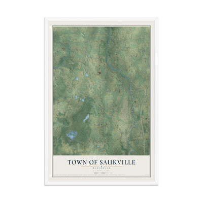Map of the Town of Saukville, Wisconsin, 12 x 18 inch print in a white wood frame