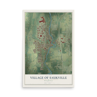 Map of Saukville, Wisconsin, 12 x 18 inch unframed archival matte print