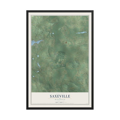 Map of Saxeville, Wisconsin, 12 x 18 inch print in a black wood frame