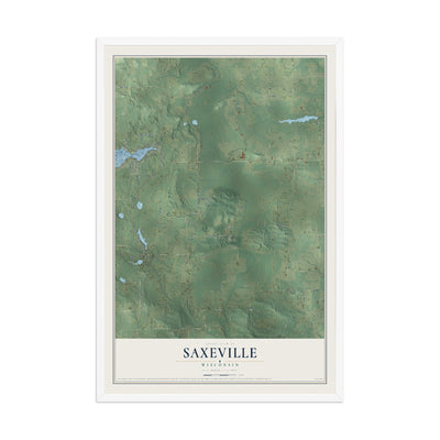 Map of Saxeville, Wisconsin, 12 x 18 inch print in a white wood frame