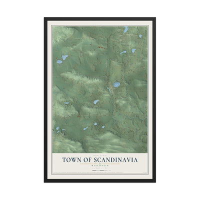 Map of the Town of Scandinavia, Wisconsin, 12 x 18 inch print in a black wood frame