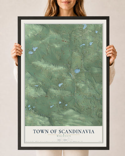 Map of the Town of Scandinavia, Wisconsin, 24 x 36 inch print in a black wood frame