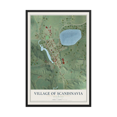 Map of Scandinavia, Wisconsin, 12 x 18 inch print in a black wood frame