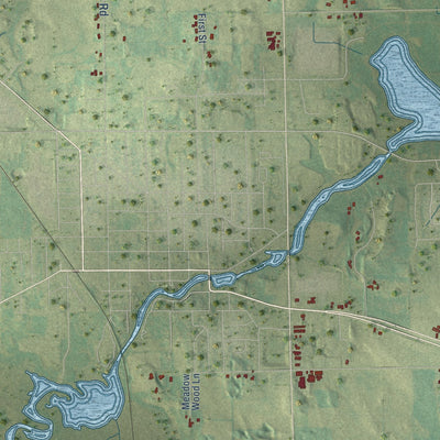 Second close-up of the map of Schleswig, Wisconsin print showing more streets and buildings