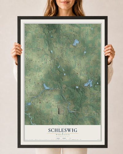 Map of Schleswig, Wisconsin, 24 x 36 inch print in a black wood frame