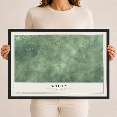 Map of Schley, Wisconsin, 12 x 18 inch print in a black wood frame