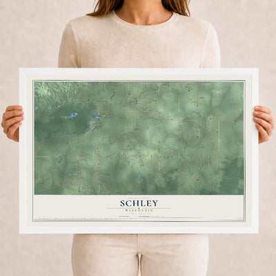 Map of Schley, Wisconsin, 12 x 18 inch print in a white wood frame