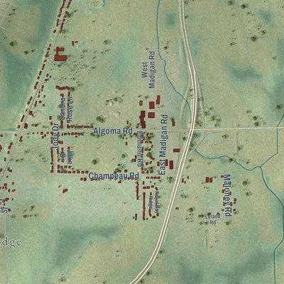 Second close-up of the map of Scott, Brown County, Wisconsin print showing more streets and buildings