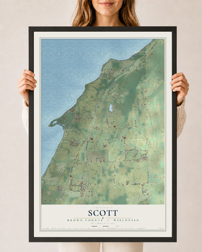 Map of Scott, Brown County, Wisconsin, 24 x 36 inch print in a black wood frame