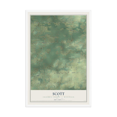 Map of Scott, Columbia County, Wisconsin, 12 x 18 inch print in a white wood frame