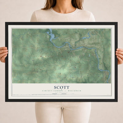 Map of Scott, Lincoln County, Wisconsin, 18 x 24 inch print in a black wood frame