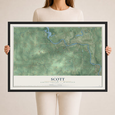 Map of Scott, Lincoln County, Wisconsin, 24 x 36 inch print in a black wood frame