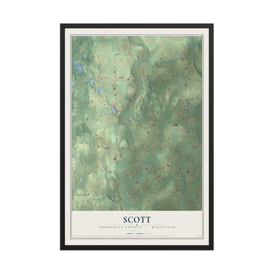 Map of Scott, Sheboygan County, Wisconsin, 12 x 18 inch print in a black wood frame