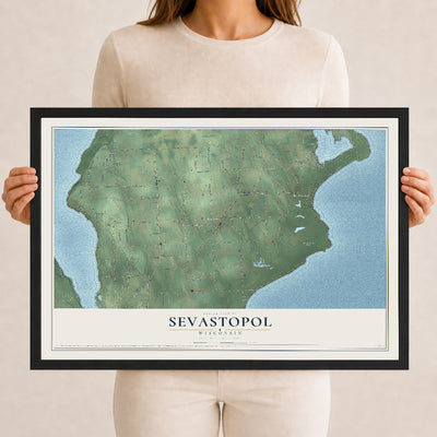 Map of Sevastopol, Wisconsin, 12 x 18 inch print in a black wood frame