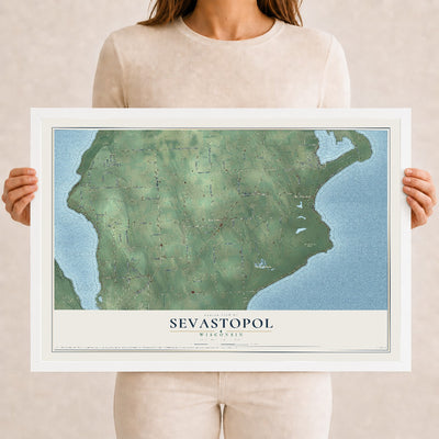 Map of Sevastopol, Wisconsin, 12 x 18 inch print in a white wood frame