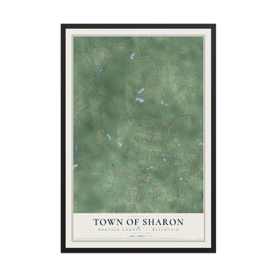 Map of the Town of Sharon, Portage County, Wisconsin, 12 x 18 inch print in a black wood frame