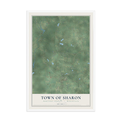 Map of the Town of Sharon, Portage County, Wisconsin, 12 x 18 inch print in a white wood frame