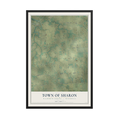 Map of the Town of Sharon, Walworth County, Wisconsin, 12 x 18 inch print in a black wood frame