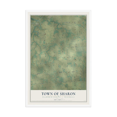 Map of the Town of Sharon, Walworth County, Wisconsin, 12 x 18 inch print in a white wood frame