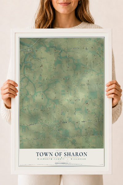 Map of the Town of Sharon, Walworth County, Wisconsin, 18 x 24 inch print in a white wood frame