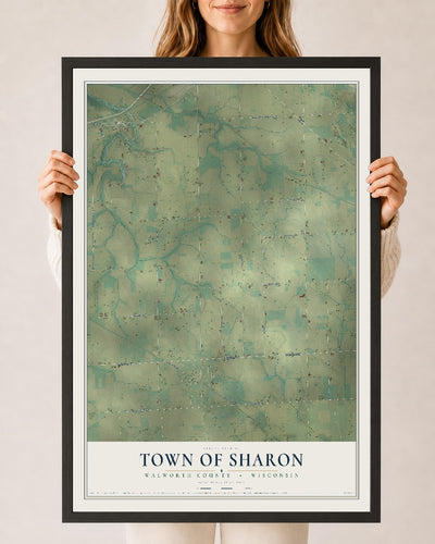 Map of the Town of Sharon, Walworth County, Wisconsin, 24 x 36 inch print in a black wood frame