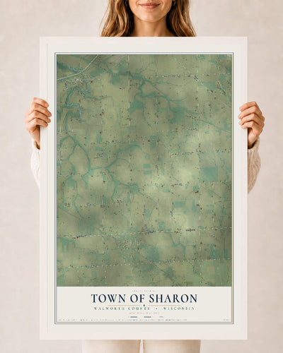 Map of the Town of Sharon, Walworth County, Wisconsin, 24 x 36 inch print in a white wood frame