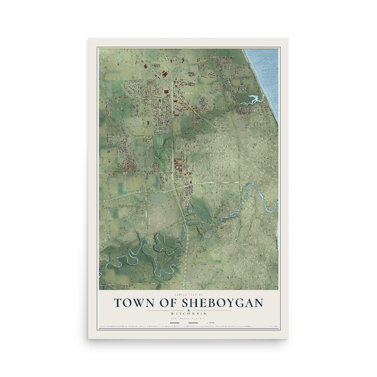 Map of the Town of Sheboygan, Wisconsin, 12 x 18 inch unframed archival matte print